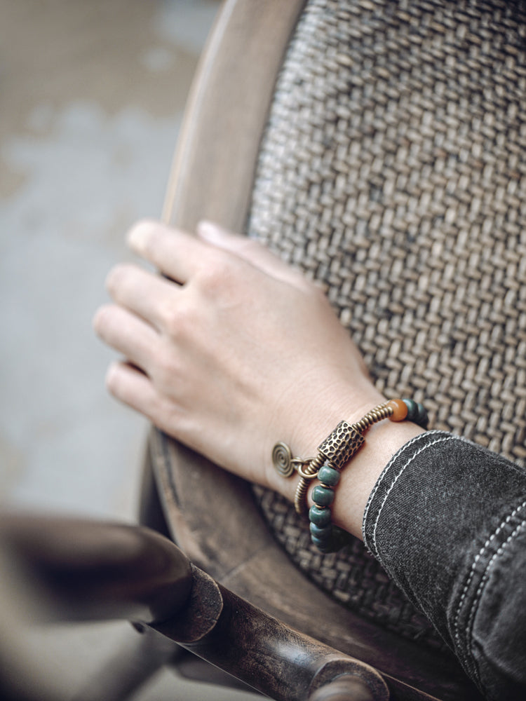 Ethnic Green Bodhi Root Copper Bracelet