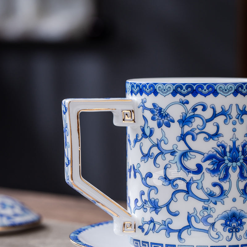 Blue and White Enamel Color Noble Bone China Cup