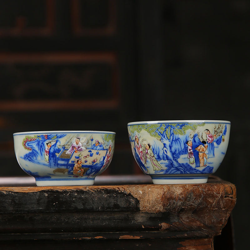 Peach and Plum Night Blue and White Tea Cup