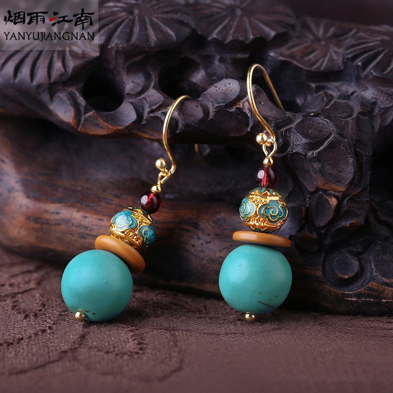 Vintage Chinese Style Non-Pierced Turquoise Ear Clip