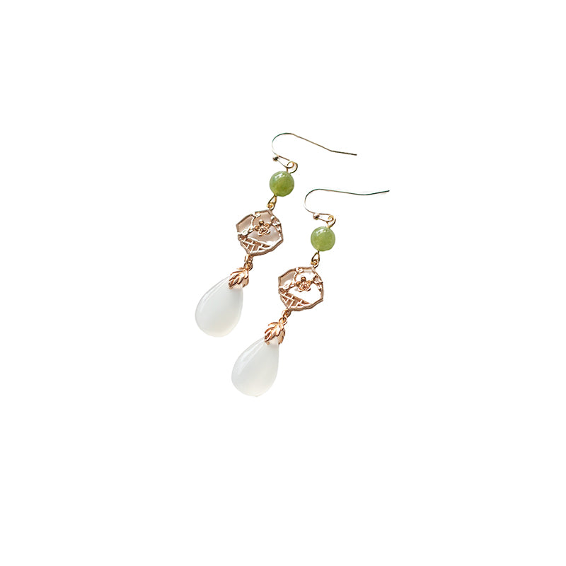 Classical Hollow Copper Jade Agate Earrings