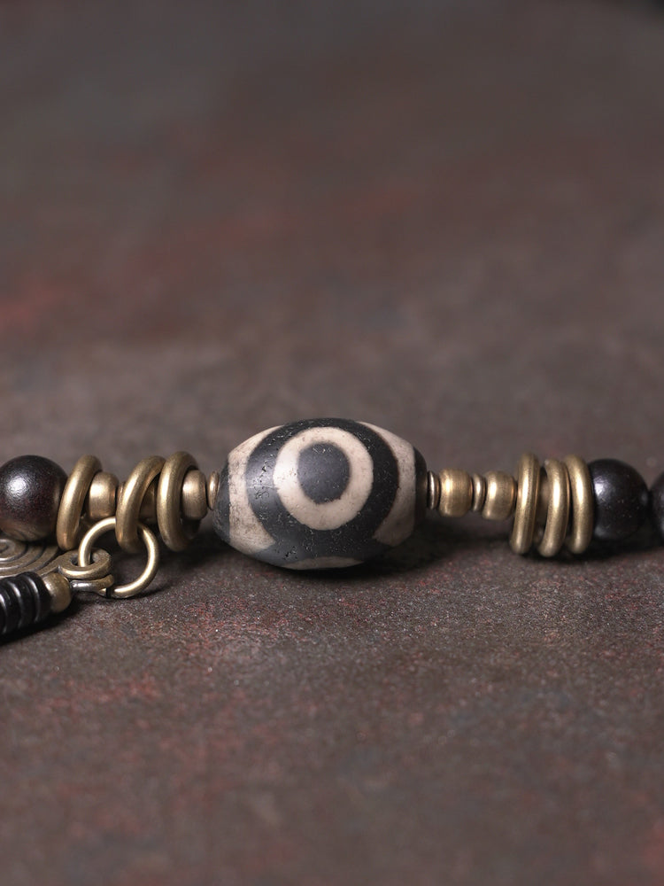 Buddha Ebony Wood Dzi Beads Protection Bracelet