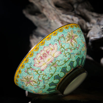 Chinese Household Single Enamel Painted Gold Eating Bowl