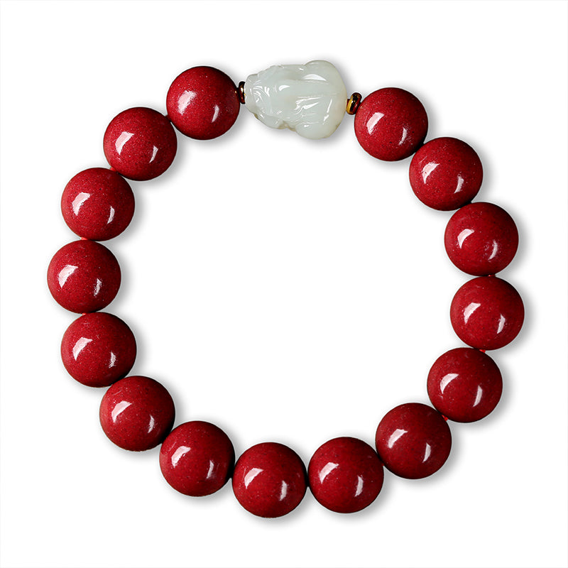 Natural Hetian Jade Cinnabar Money Drawing Pi Xiu Bracelet