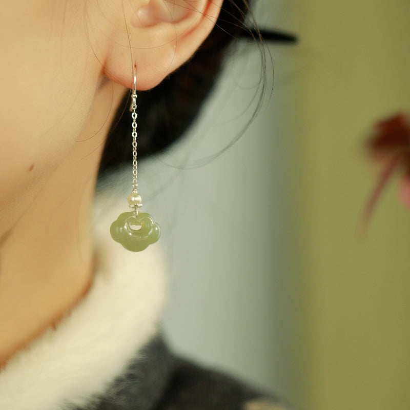 Hetian Jade Cloud Pearl Sterling Silver Earrings