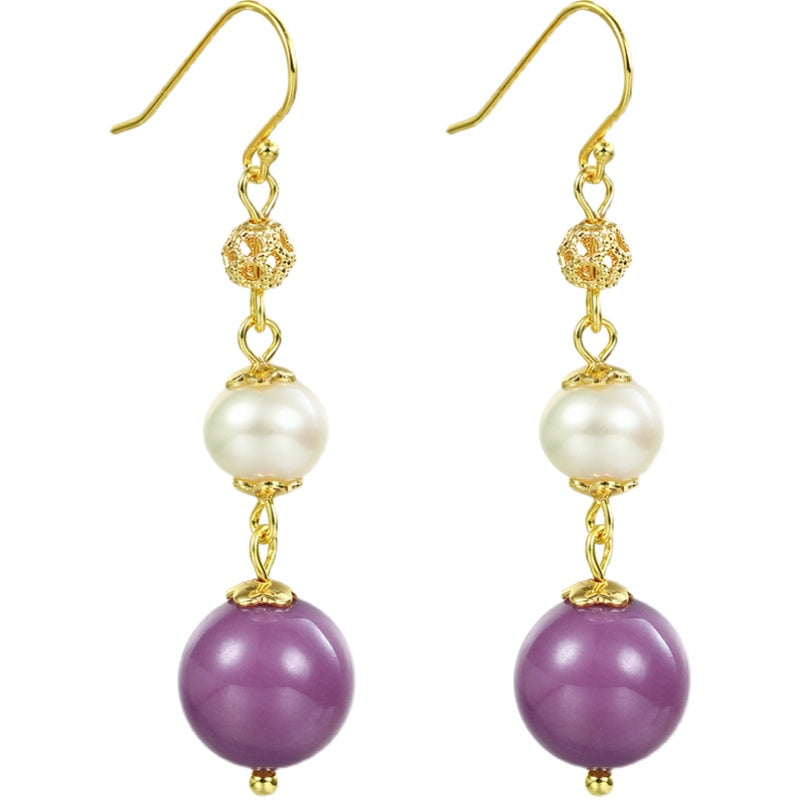 Ancient Style Purple Mica Lilac Pearl Earrings