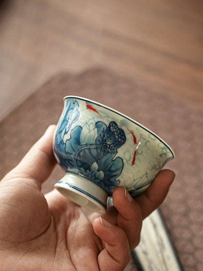Vintage Hand-painted Porcelain  Lotus Goblet Master Cup