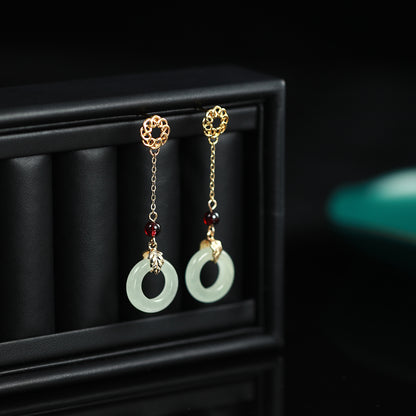 Jade Clasp Garnet Peace Earrings