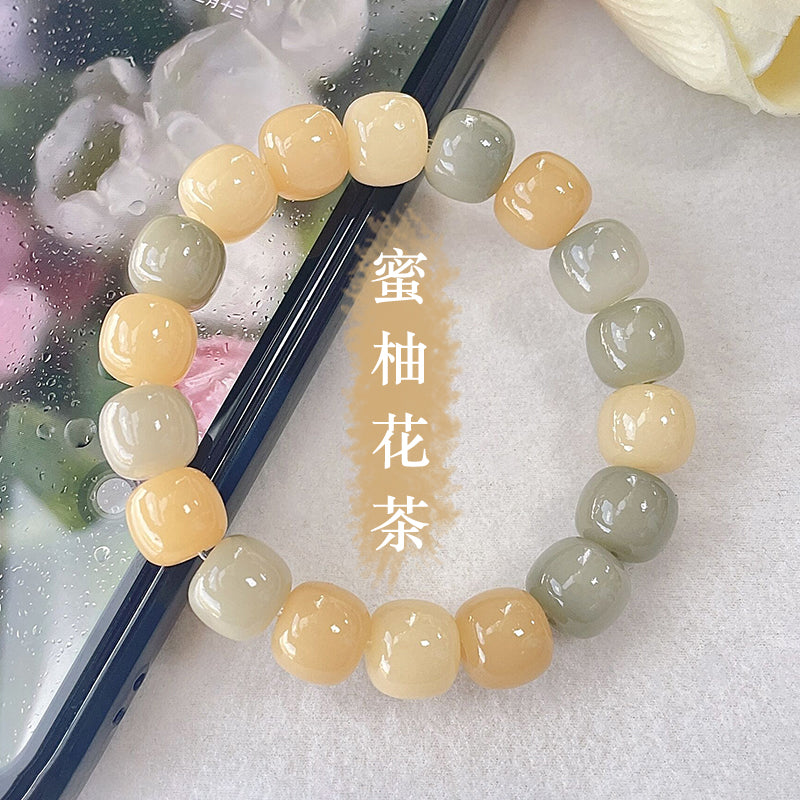 Lime White Jade Bodhi Root Buddha Beads Bracelet