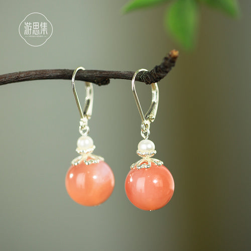 Elegant Agate Pearl Pale Pink Earrings