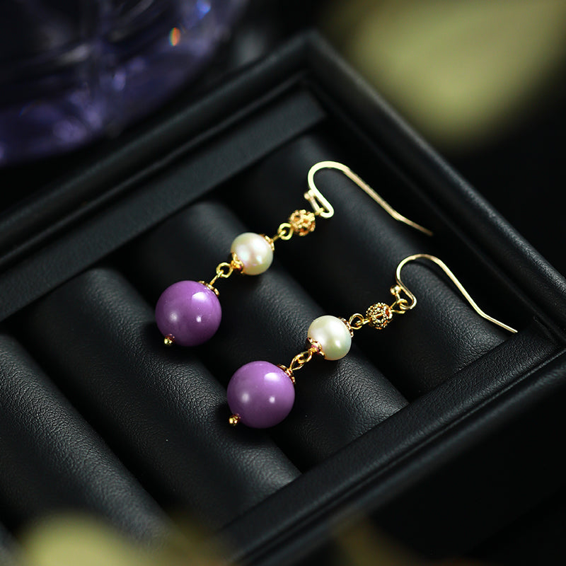 Ancient Style Purple Mica Lilac Pearl Earrings
