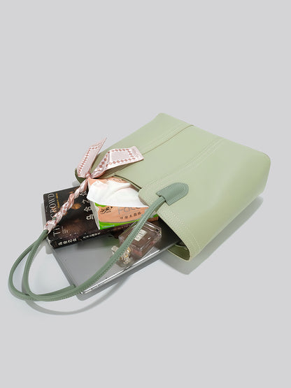 Premium Silk Scarf Design Leather Tote Bag