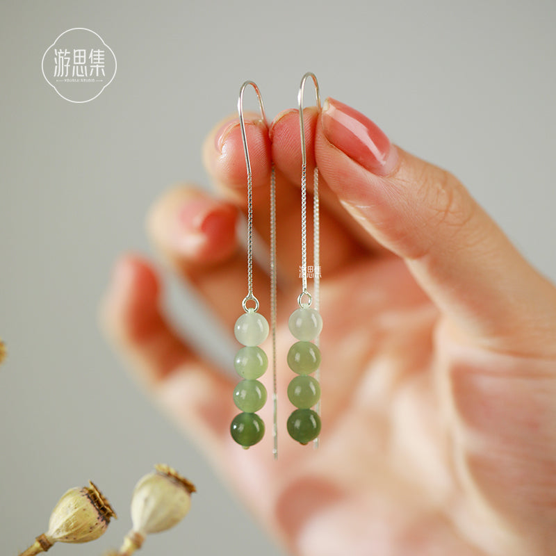 Temperament Jade Sterling Silver Ear Line Earrings