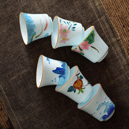 Hand-painted Embossed Lotus Tea Cup