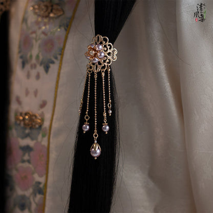 Ancient Style Handmade Tassel Pearl Agate Ming Headdress