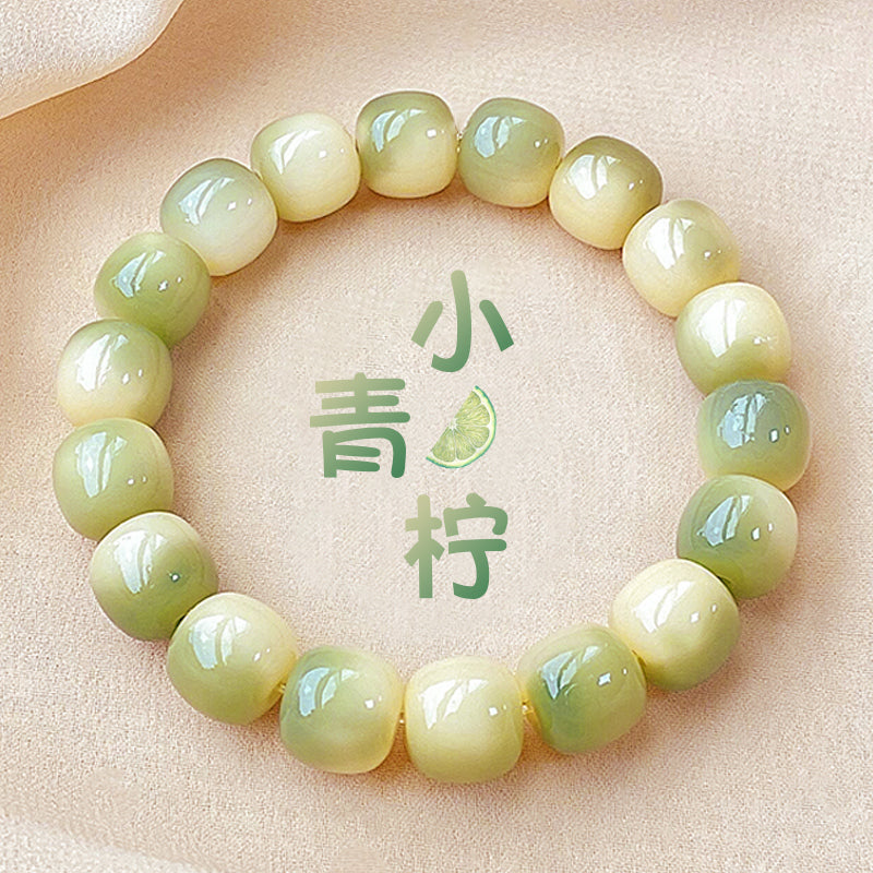 Lime White Jade Bodhi Root Buddha Beads Bracelet