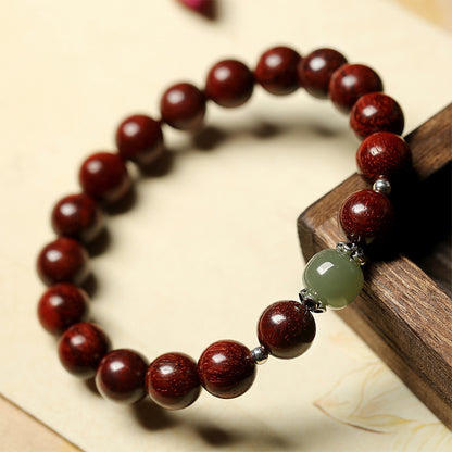 Lobular Rosewood Jade Fortune Bead Bracelet