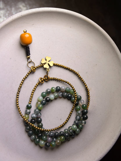 Ethnic Style Moss Agate Copper Bracelet