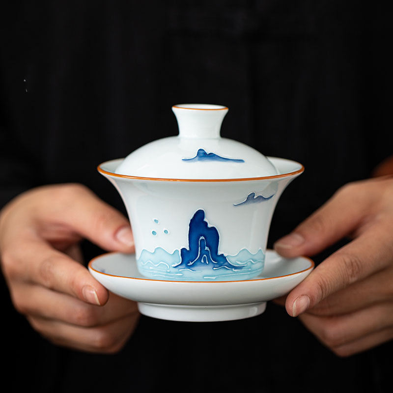 Hand Painted Relief Gaiwan Kung Fu Tea Set