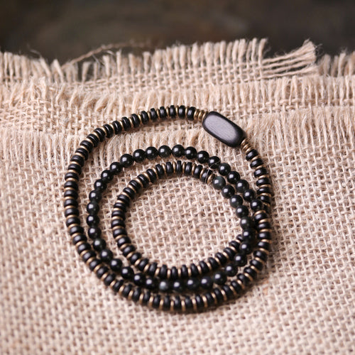 Retro Obsidian Mix and Match Copper Bead Bracelet