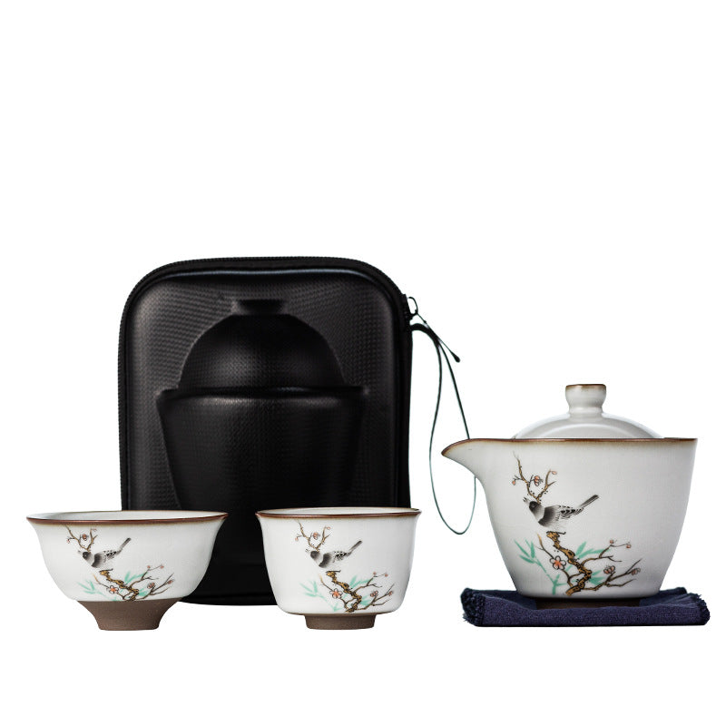 Ru-Kiln Ice Crackle Glaze Portable Travel Tea Set