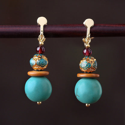 Vintage Chinese Style Non-Pierced Turquoise Ear Clip