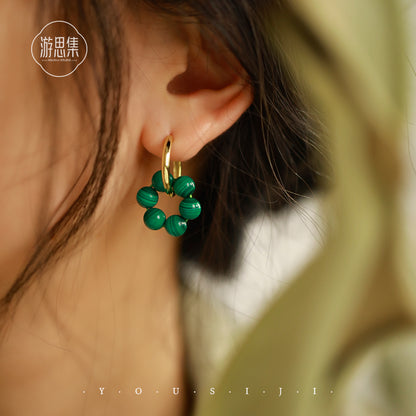 Vintage Green Malachite Jade Ear Clip