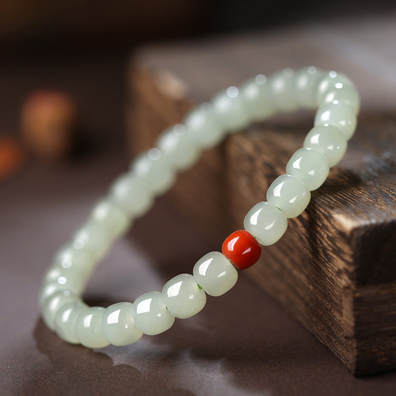 Lucky Hetian Jade Red Agate Beads Bracelet
