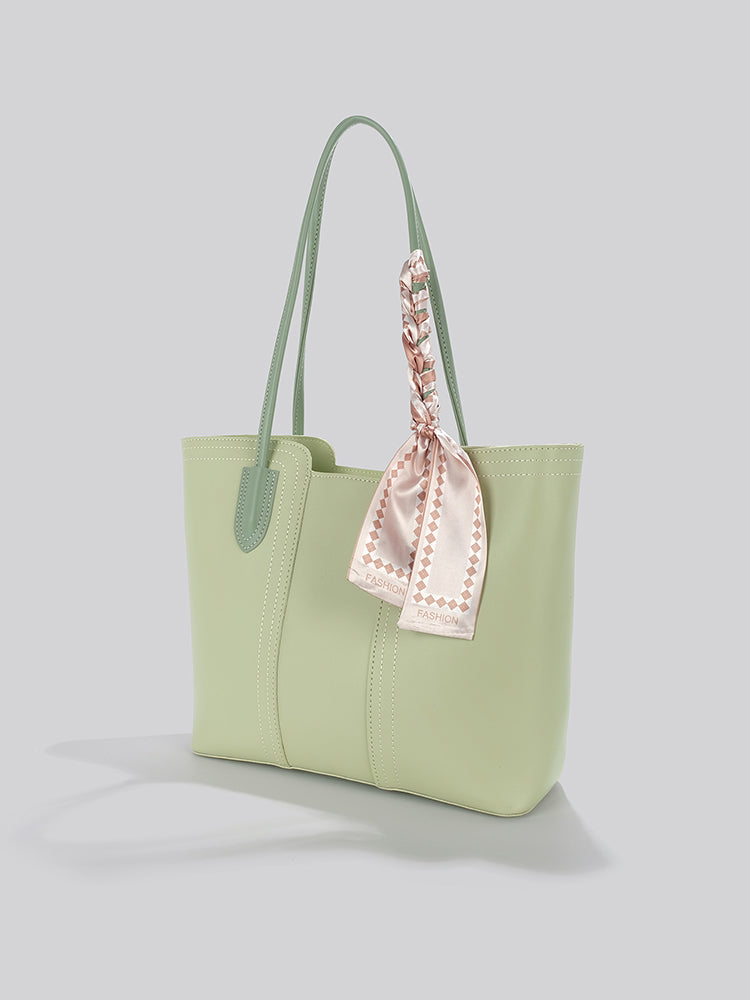 Premium Silk Scarf Design Leather Tote Bag