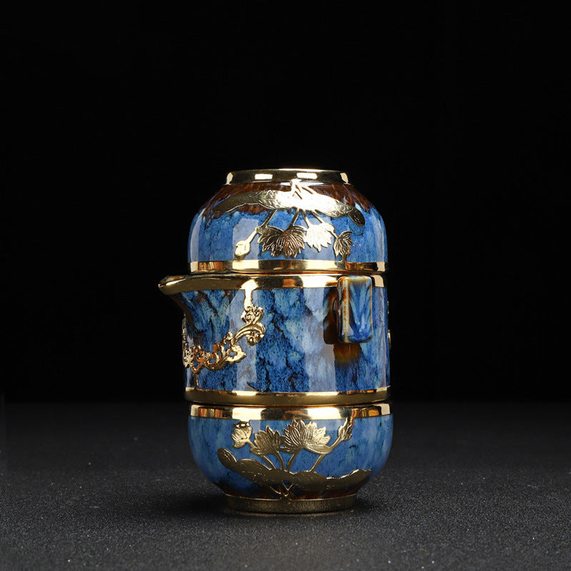 Jianzhan Single Gold-Inlaid Portable Travel Tea Set
