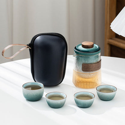 Bluestone Glaze Portable Travel Tea Set Outdoor