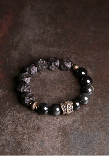 Handmade  Blackwood Mixed Obsidian Beads Bracelet