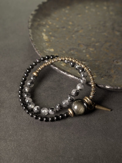 Retro Obsidian Crystal Mixed Design Bracelet