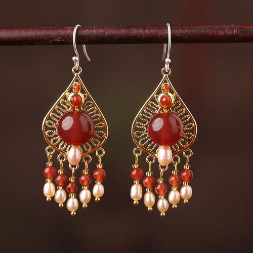 Retro Elegant Ethnic Red Agate Earrings