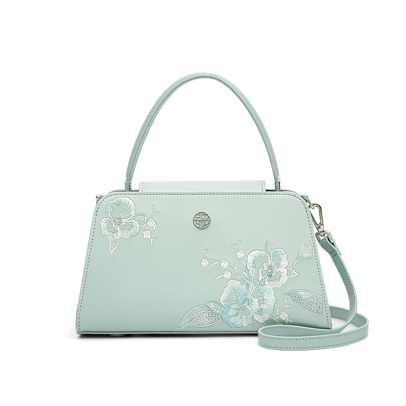 Butterfly Orchid Leather Embroidery Handbag