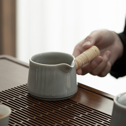 Rattan Side Handle Fair Cup Japanese Style Ice Gray Smoky Gray Glaze Large Size Ceramic Tea Pitcher Tea Pot Tea Pitcher Tea Utensils
