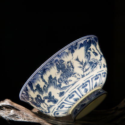 Vintage Blue and White Floral Pattern Ceramic Bowl