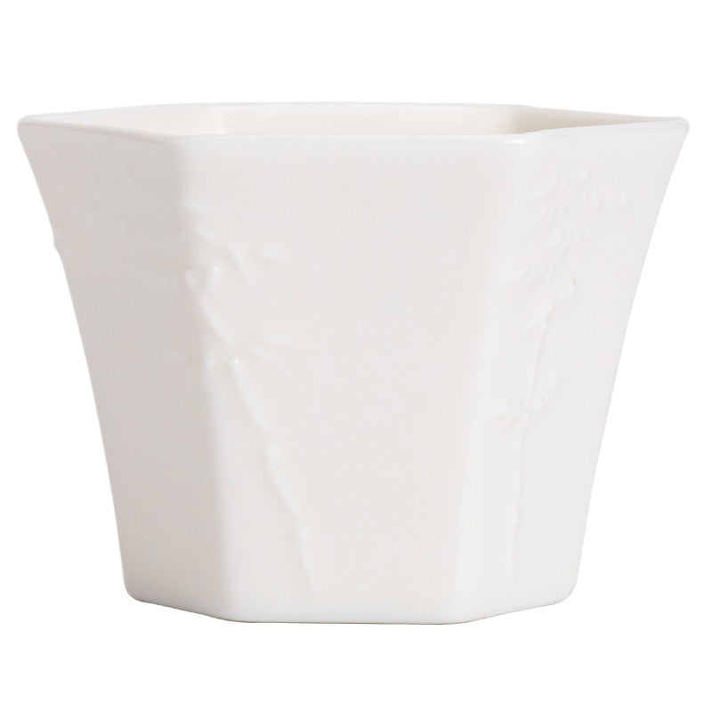 Handmade White Jade Porcelain Hexagonal Tea Cup