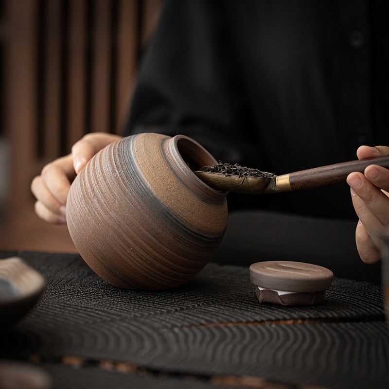 Japanese Retro Stoneware Gold Tea Jar
