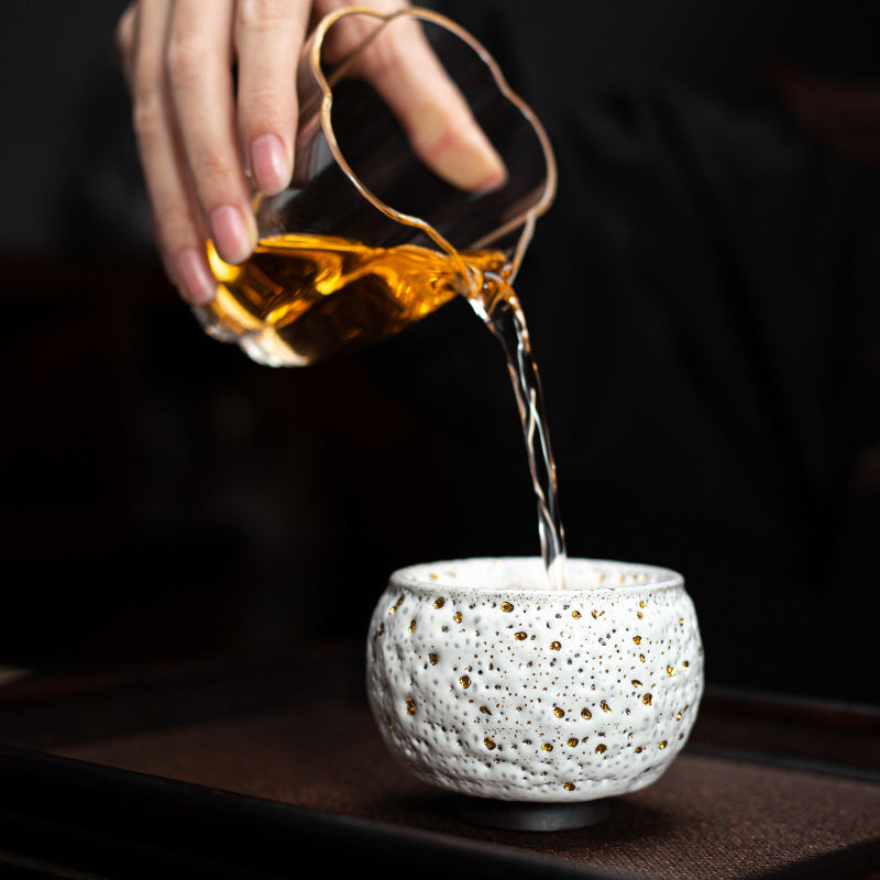 Retro White Shino Gold Tea Cup