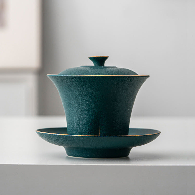 Black Pottery Glaze Begonia Cover Bowl Tea Cup