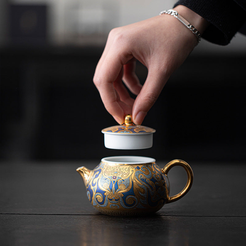 Handmade Gold and Silver Ceramic Teapot
