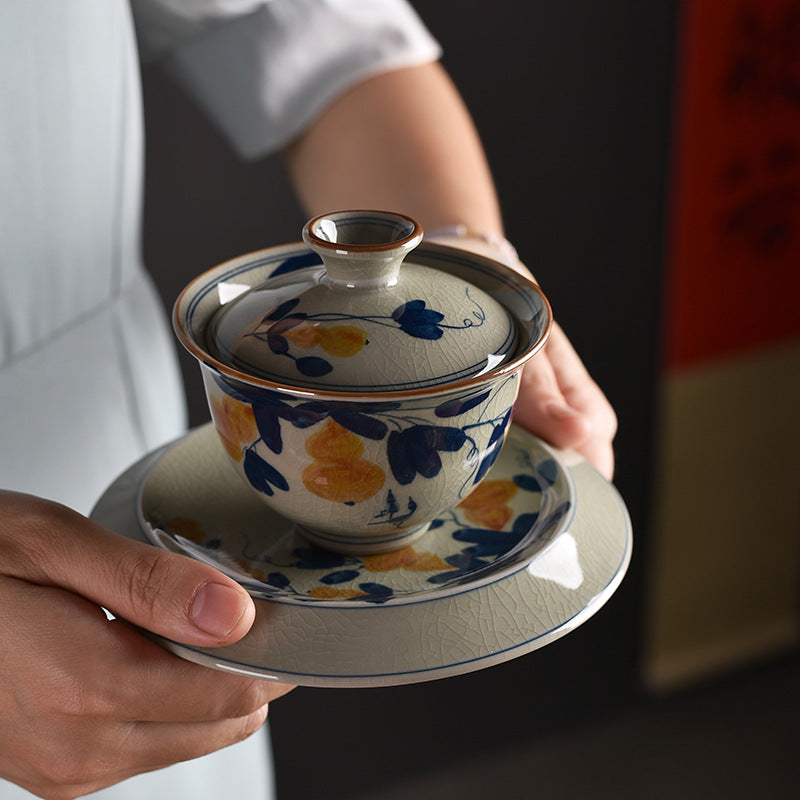220ml Retro Old Clay Gracked Glaze Hand-Painted Gaiwan