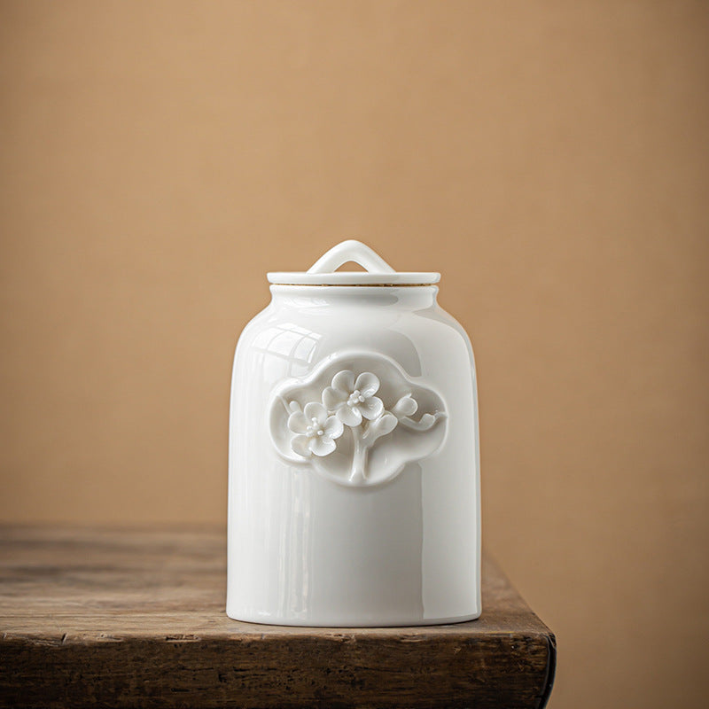 Handmade Plum Tea Pot Household Large Porcelain Sealed Storage Storage Tank Tea Utensils Moisture-Proof Tea Warehouse