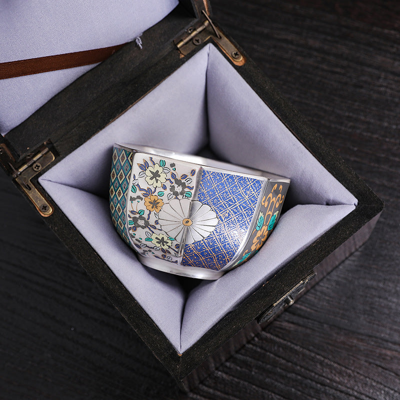 Japanese Enamel Color Silver Plated Tea Cup