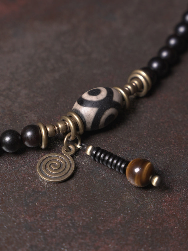 Buddha Ebony Wood Dzi Beads Protection Bracelet