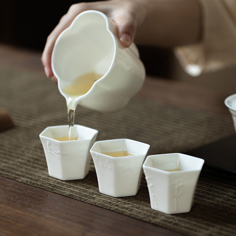 Handmade White Jade Porcelain Hexagonal Tea Cup