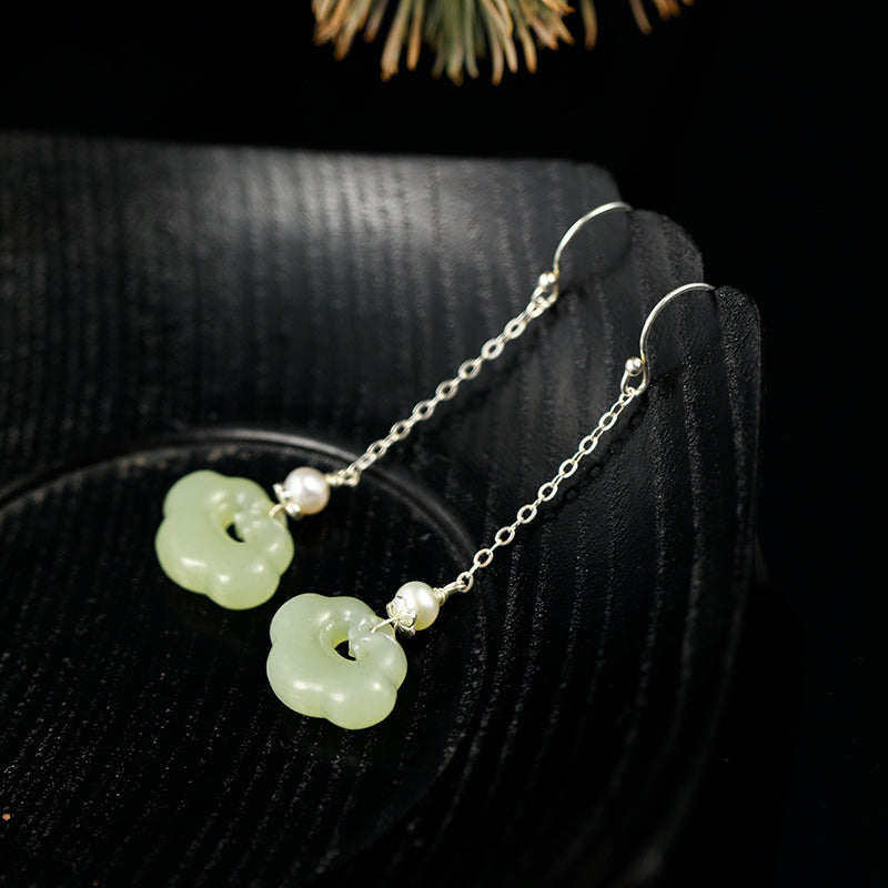 Hetian Jade Cloud Pearl Sterling Silver Earrings