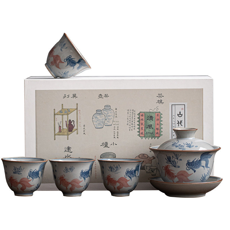 Pure Hand Drawing Blue and White Porcelain Kung Fu Tea Set