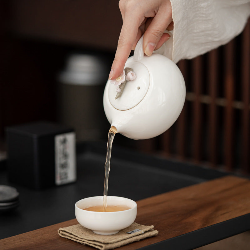 Pinch Flower White Jade Porcelain Teapot